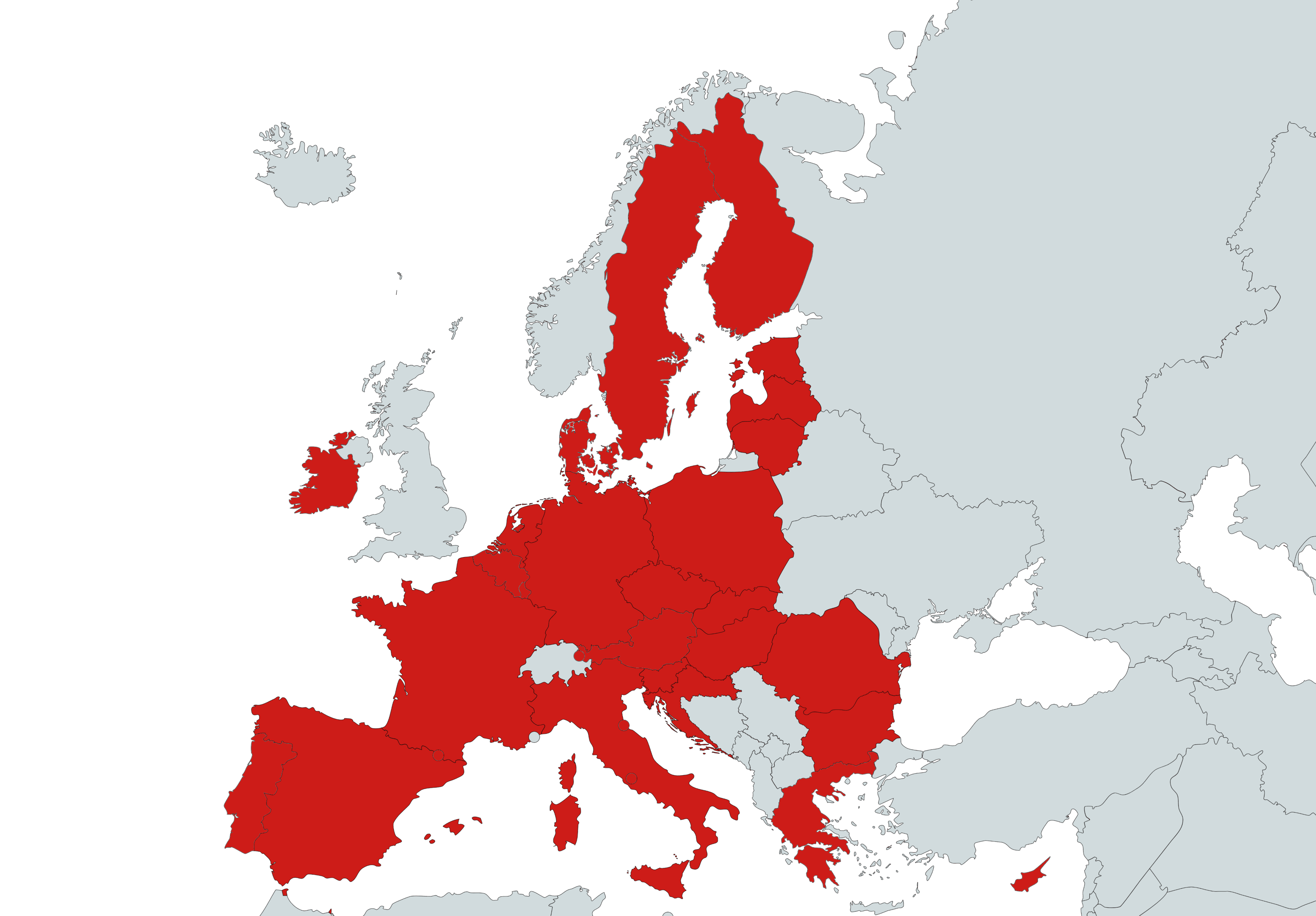 Map of sales and logistics coverage in Europe